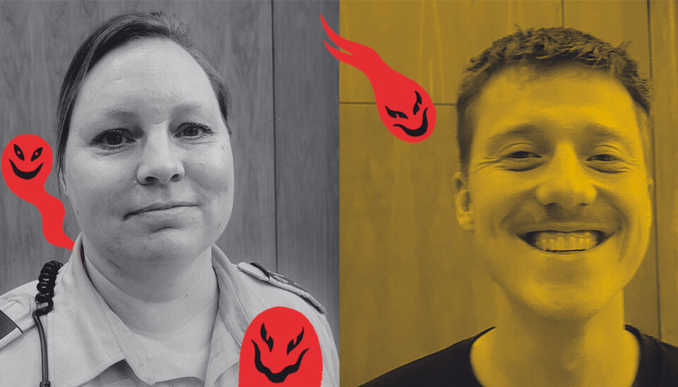 Områdebetjent Sara Reuther-Nielsen og lærerstuderende Rasmus Harild-Andersen.